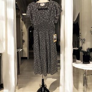 Trovata Black and White Patterned Midi Dress